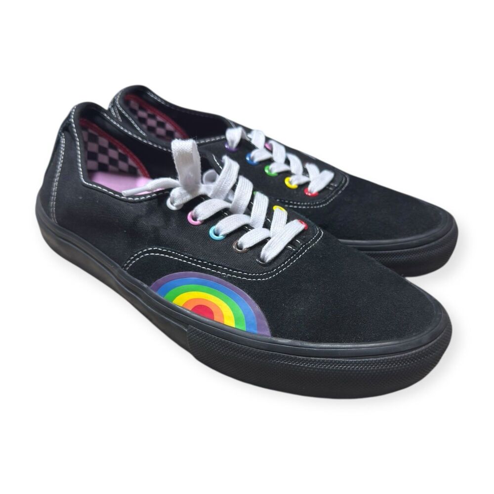 VANS Rainbow Sneakers Colored Eyelets Black Suede & Canvas Shoes Mens Size: 10.5